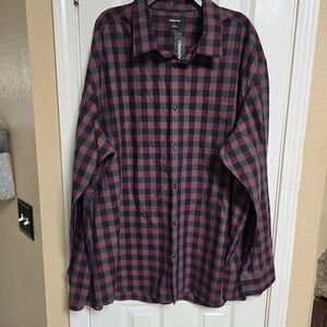 Claiborne Shirt‎ Mens 4XLT Long Sleeve Button Up Burgundy Plaid NWT